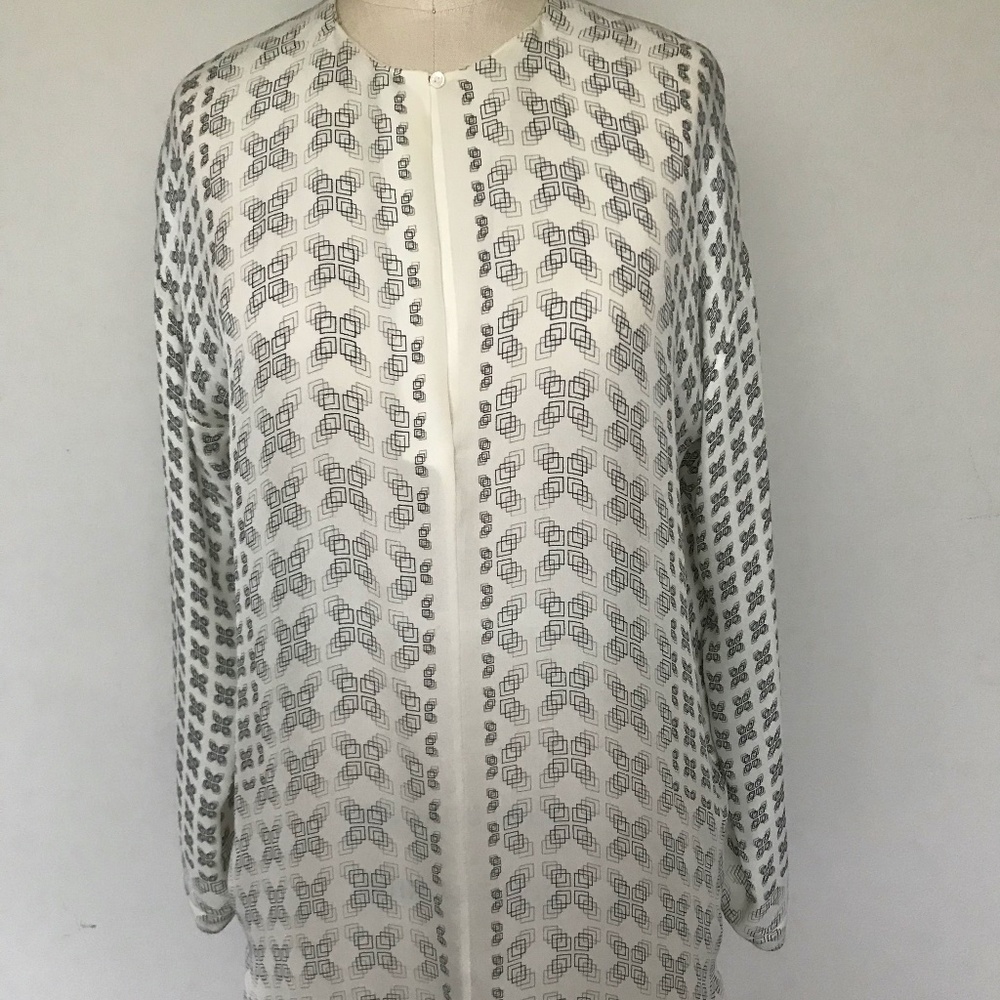 Vince, White Printed Silk Tunic, Size XS